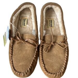 Stoney River Women’s Tan Leather Moccasin Slipper w/Fur Inside  Size 10 NEW